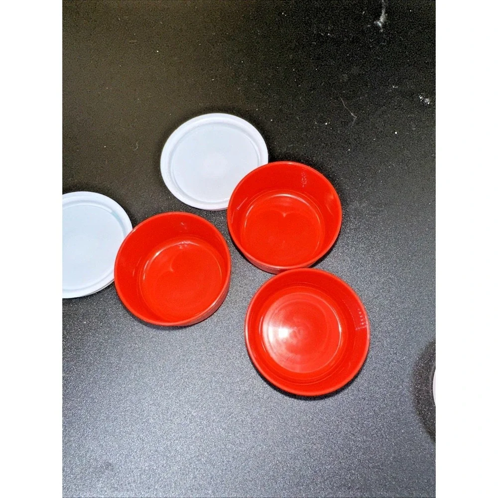 3 Tupperware Smidgets 1 oz Condiment Pill Dressing Container Set Red White NOS